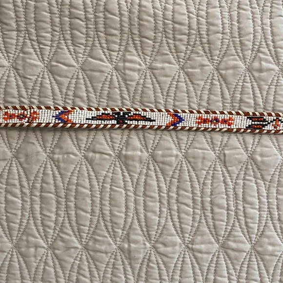 Vintage Beaded Brown Leather Belt - Picture 7 of 16